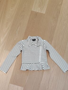 Girls' Black & White Striped Peplum Jacket